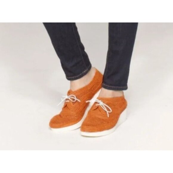 Robert Clergerie Vicole Woven Raffia Wedge Shoe Oxford Orange EU 40 (US 10.5) - Picture 1 of 10